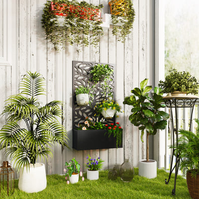 Outsunny Outdoor Metal Planter, with Back Trellis - Black 