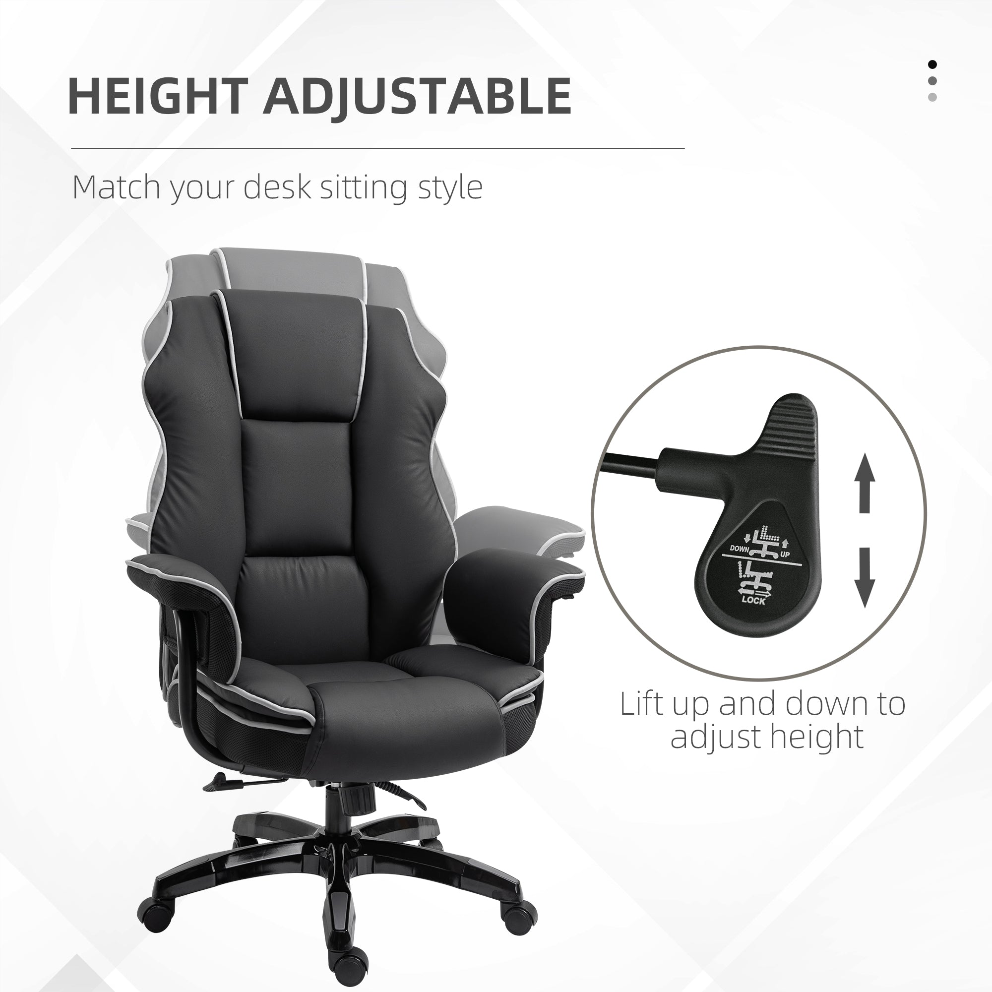Vinsetto Executive Office Chair, PU Leather High Back Desk Chair with Height Adjustable, Reclining Swivel Computer Chair for Home, Black 