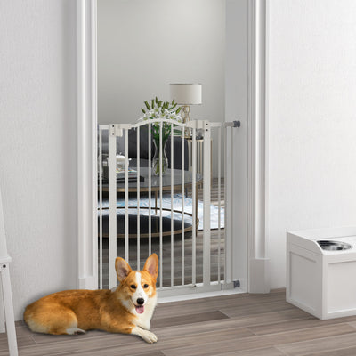 PawHut Metal Pet Safety Gate Dog Gate Folding Fence 74-87cm, White 