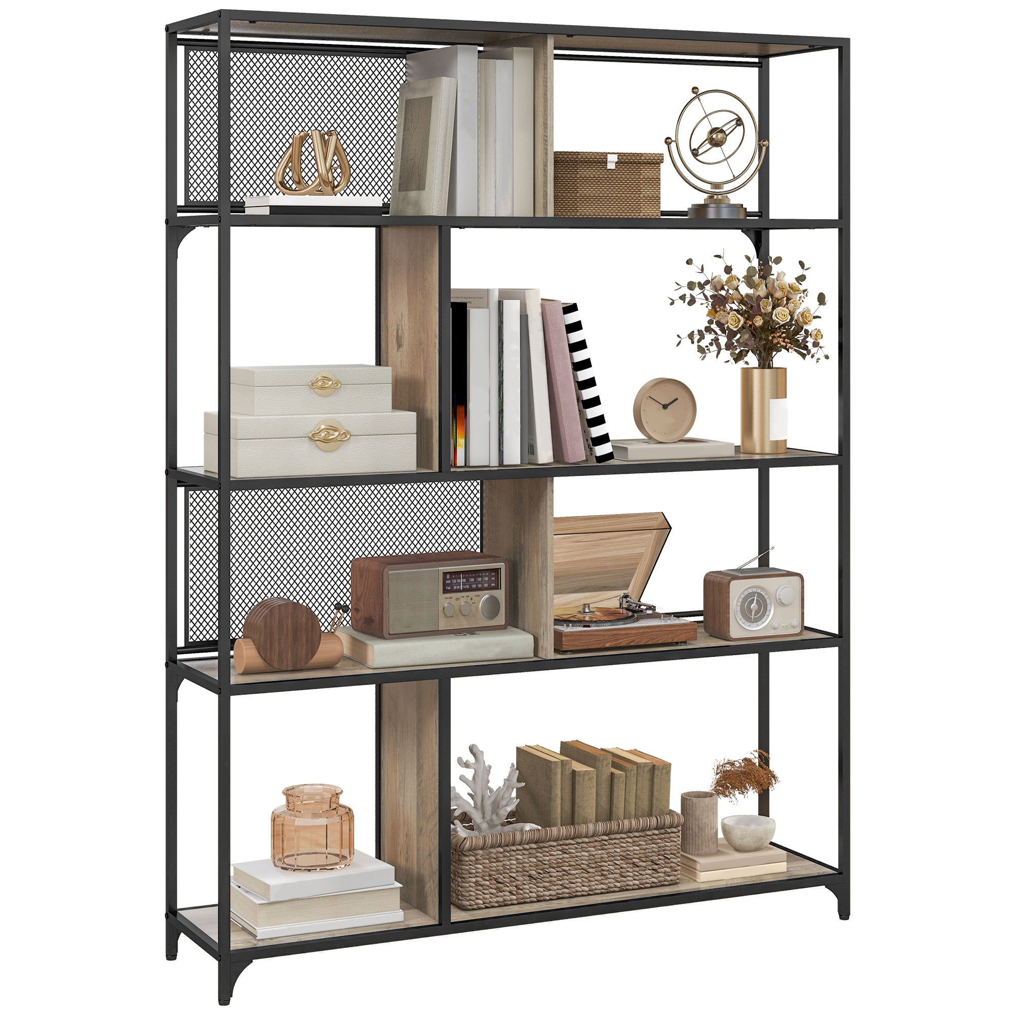 HOMCOM Four Split-Shelf Minimalistic Bookcase - Grey/Black