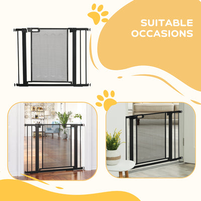 PawHut Pressure Fit Safety Gate, for Staircases, Hallways, Doorways w/ Extensions Kit, 75-103CM Adjustable Width - Black 