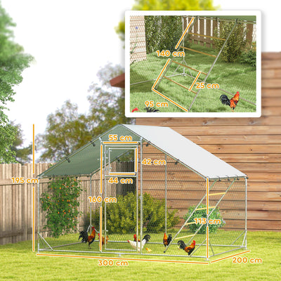 PawHut Walk in Chicken Run w/ Cover, Feeding Door, Hanging Feeder, Perch, for 6-8 Poultry 