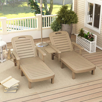 Outsunny Set of 2 Reclining Sun Loungers, 5 Positions Adjustable Outdoor Chaise Lounge Chair with Armrests, Khaki 