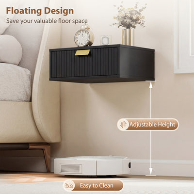 HOMCOM Modern Floating Nightstands Set of 2, Wall Mounted Bedside Tables with Wave Drawer Black 