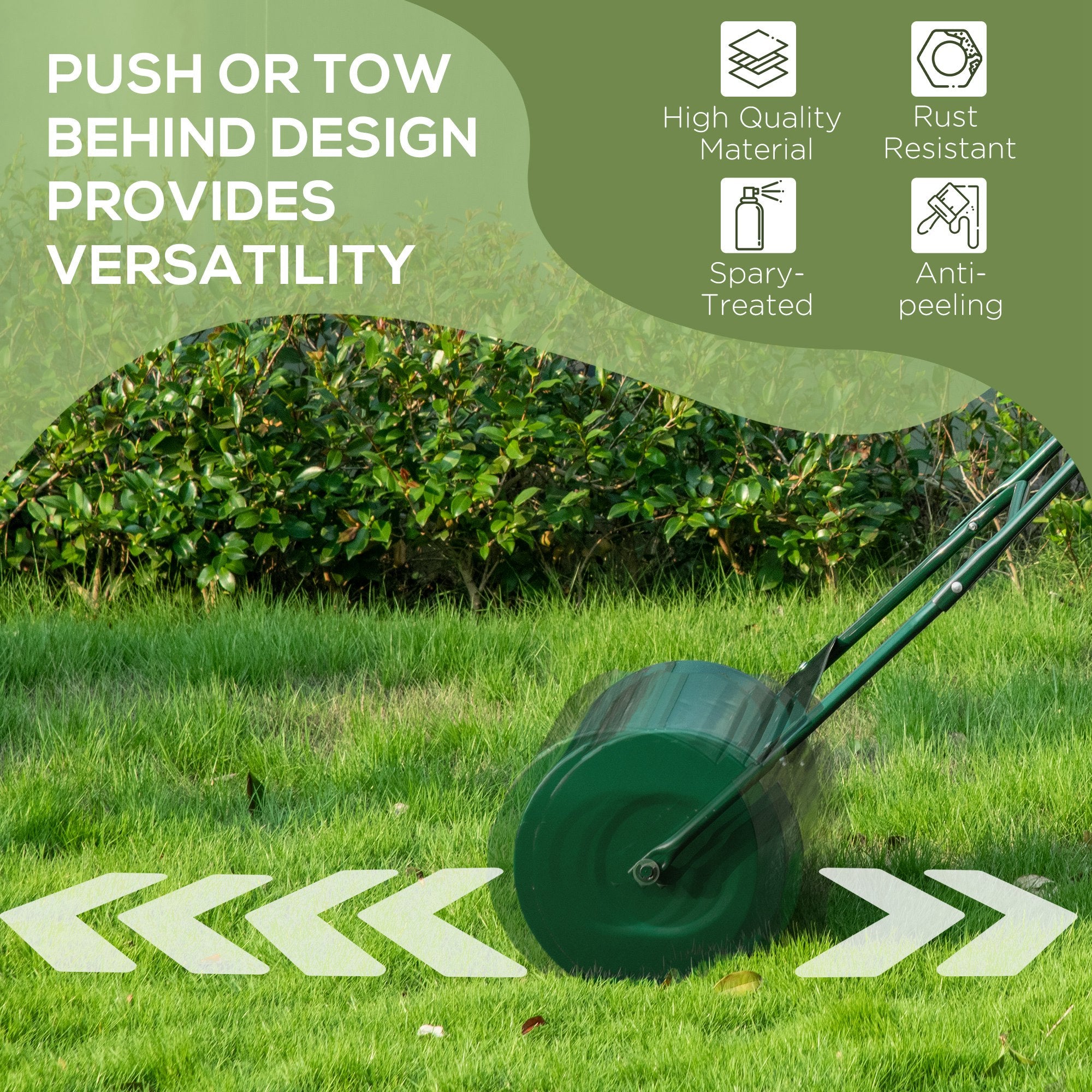 Outsunny 40L Lawn Roller Drum Scraper Bar Collapsible Handle Water or Sand Filled Φ32cm Green 