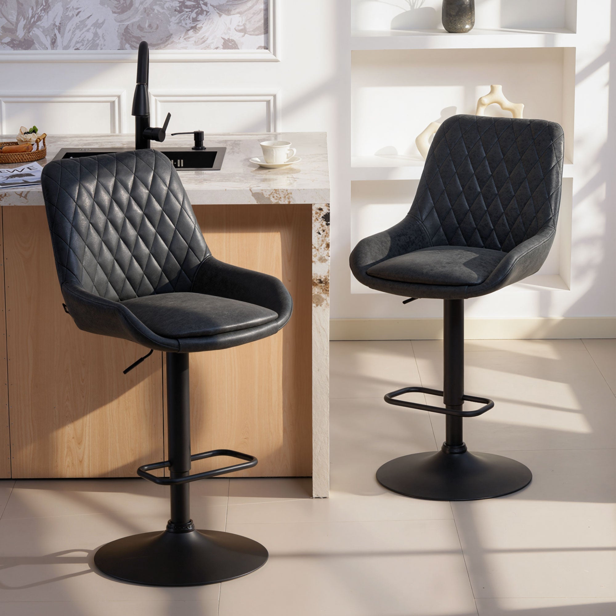 HOMCOM Set of Two Faux Leather Retro Bar Stools - Black 