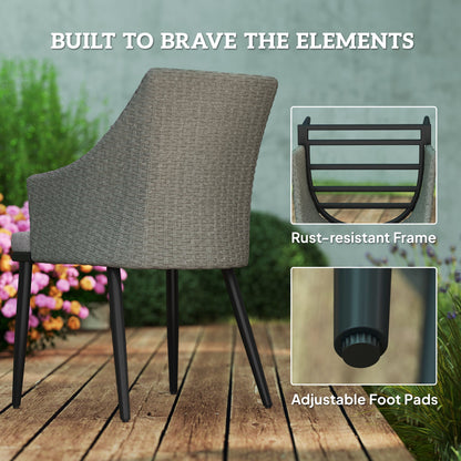 Outsunny 6 Seater Rattan Dining Set with Cushions, Garden Furniture Set with Armchairs, Rectangle Slatted Table Top, Steel Frame, Parasol Hole, Wicker Outdoor Furniture for Patio, Balcony, Grey 