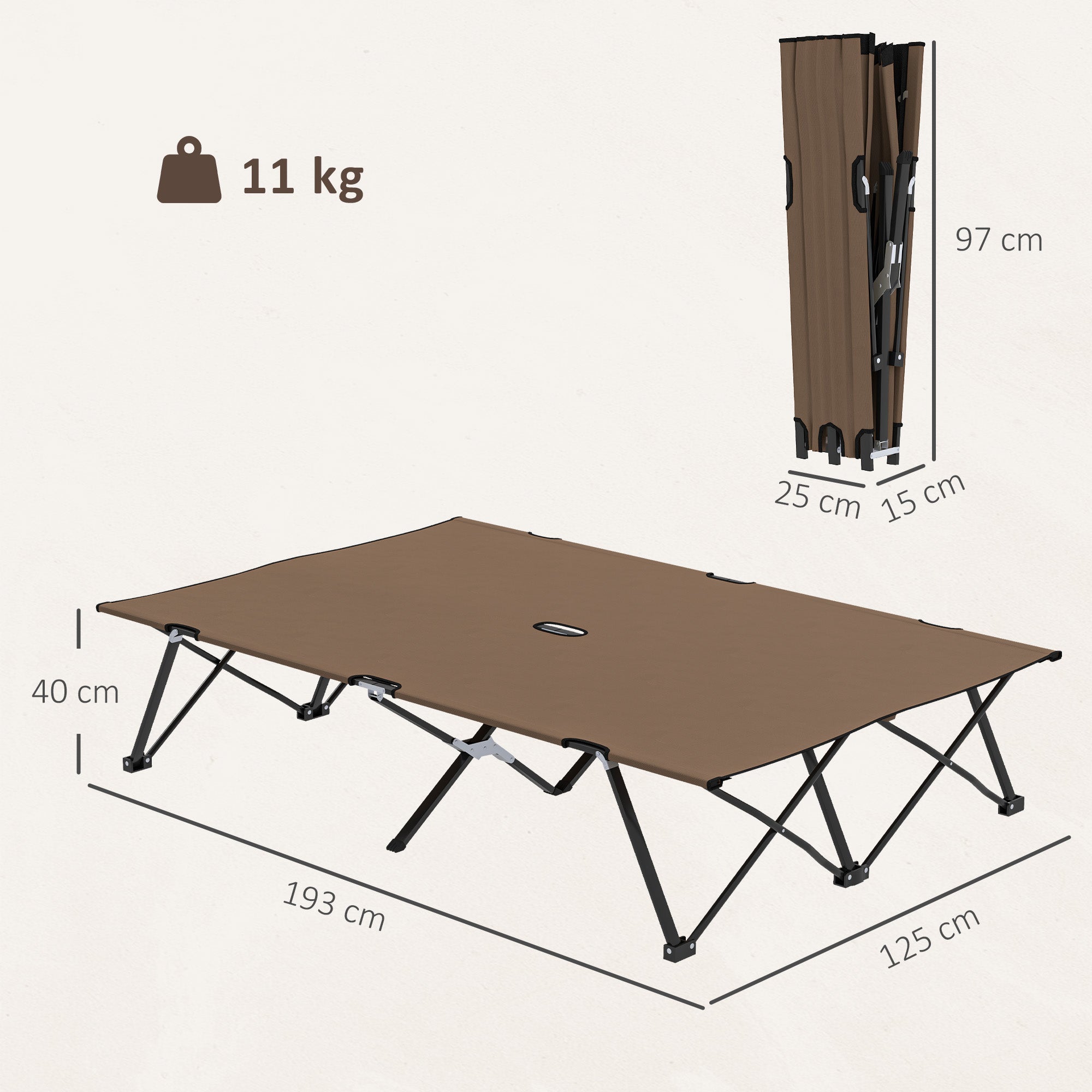 Outsunny Double Camping Cot Bed, with Bag - Khaki 