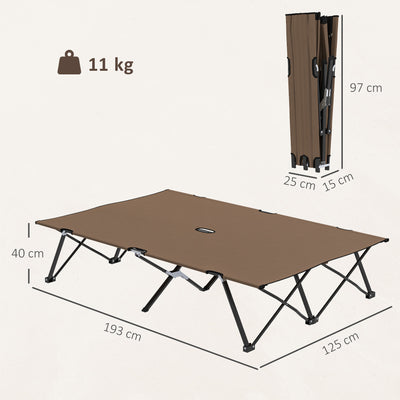 Outsunny Double Camping Cot Bed, with Bag - Khaki 