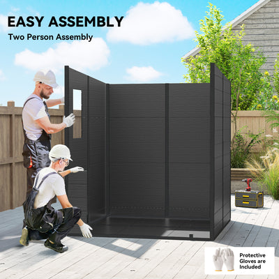 Outsunny 6 x 6 ft Plastic Garden Shed, Wood-Effect Outdoor Storage Shed with Floor, Windows, Lockable Doors and Vents, Dark Grey 