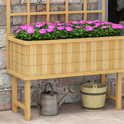 Outsunny 45 x 105cm Wooden Garden Planter, with Trellis - Natural 
