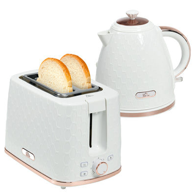 HOMCOM 1.7L 3000W Fast Boil Kettle & 2 Slice Toaster Set, Kettle and Toaster Set with Auto Shut Off, Browning Controls, White 