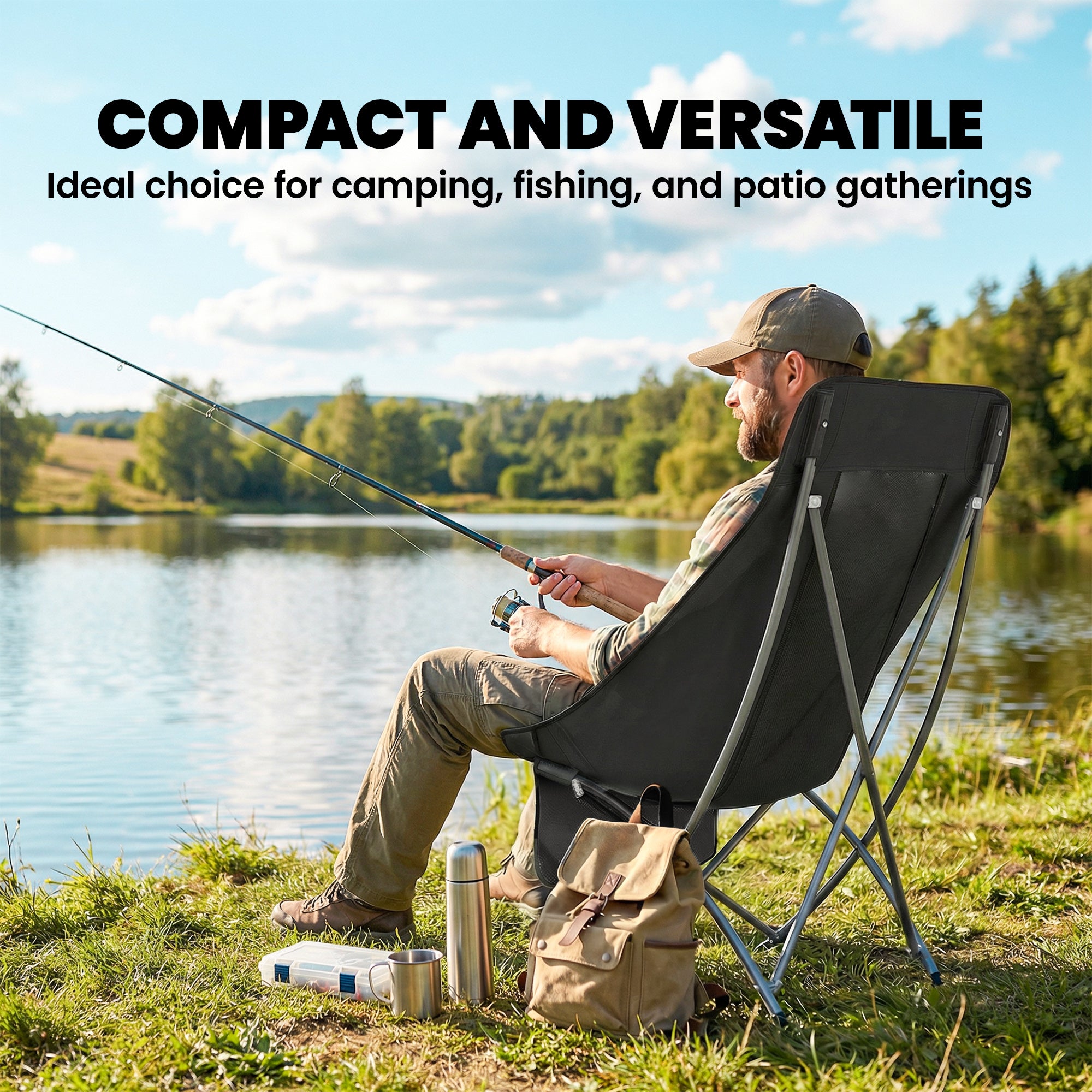 Outsunny Camping Chair for Adults Heavy Duty Folding Camp Chair with Side Pocket and Carry Bag Black 