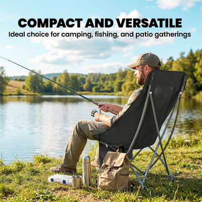 Outsunny Camping Chair for Adults Heavy Duty Folding Camp Chair with Side Pocket and Carry Bag Black 