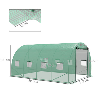 Outsunny Sprinkler System Polytunnel Greenhouse, 4 x 3(m), Green 