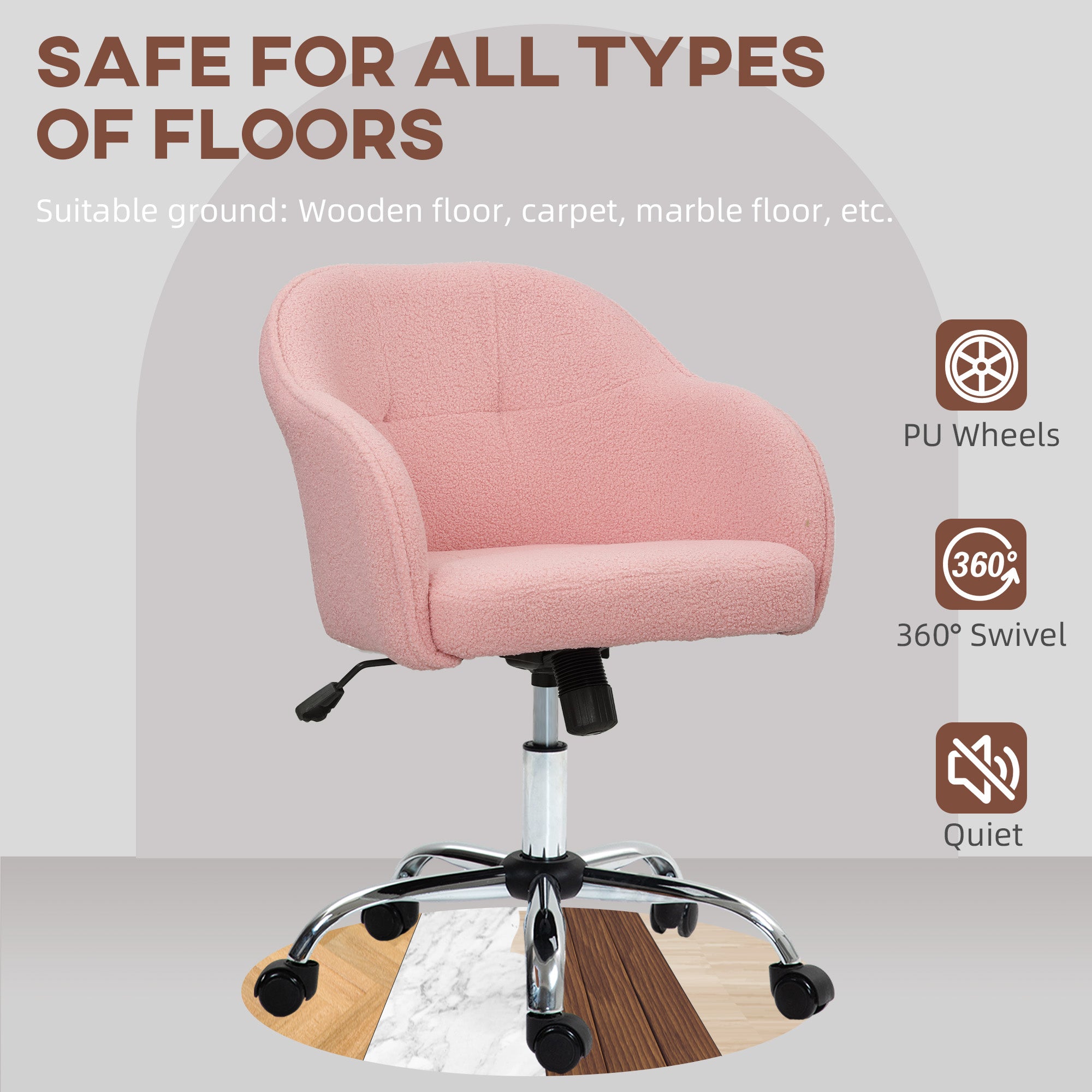HOMCOM Teddy Fleece Swivel Office Chair - Pink