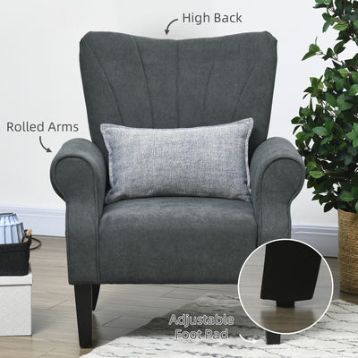 HOMCOM Upholstered Accent Chair with High Back, Rolled Arms and Wood Legs, Soft Thick Padded Armchair, Grey 