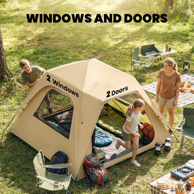 Outsunny Pop Up Tent 3000mm Waterproof Camping Tents with Mesh Windows 2-3 People Khaki 