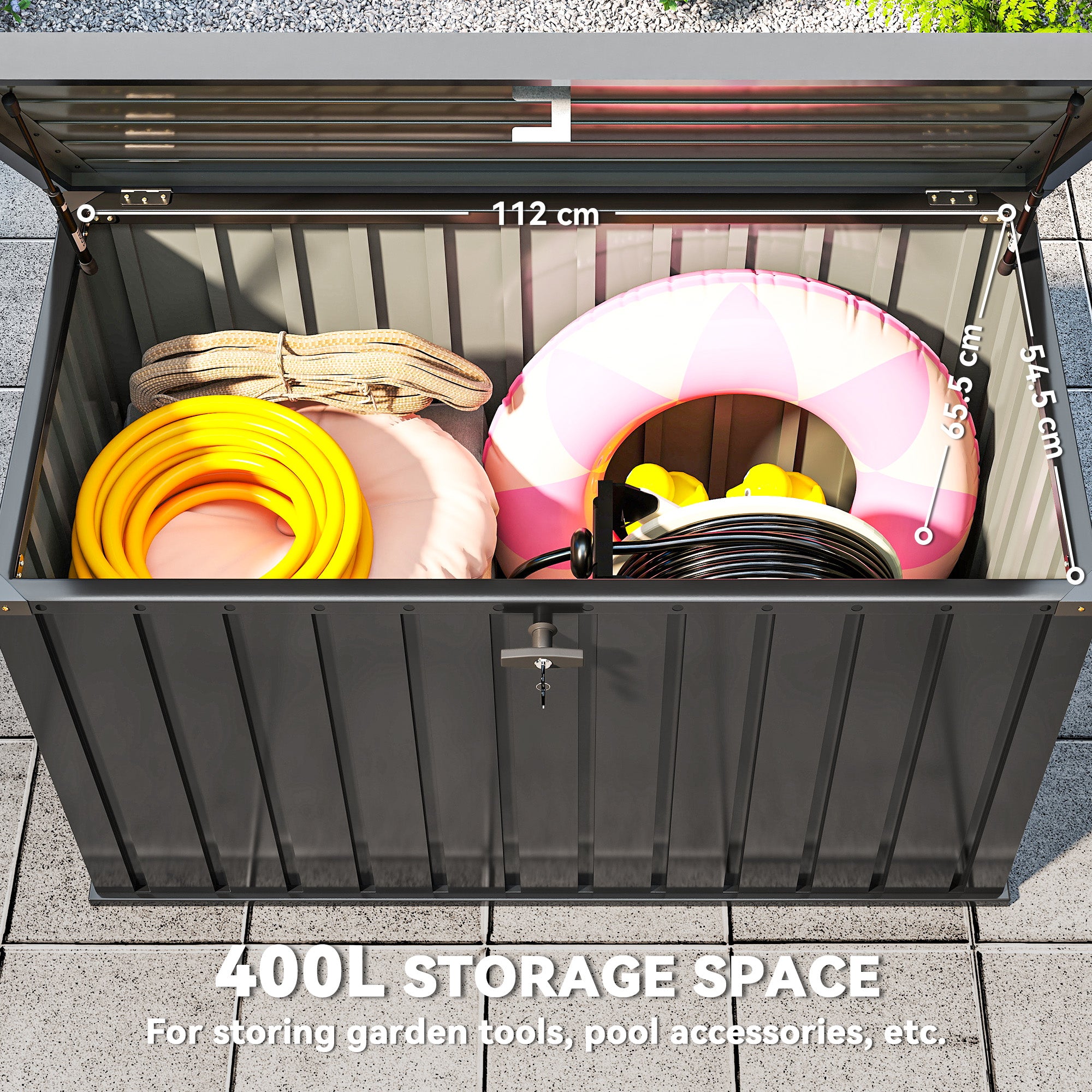 Outsunny 400L Galvanised Steel Garden Storage Box, Black 