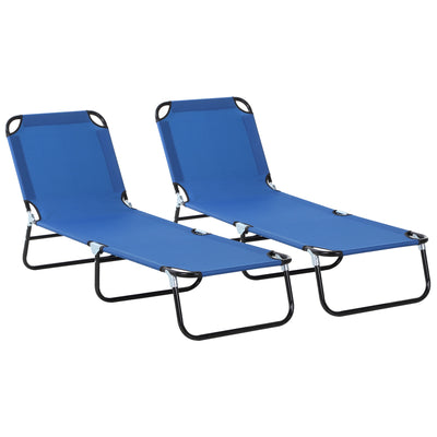 Outsunny 2 Piece Foldable Sun Loungers with 5-Position Adjustable Backrest, Outdoor Portable Recliner Chaise Lounge Chairs with Breathable Mesh Fabric, Blue 