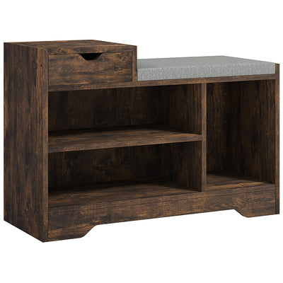 HOMCOM Multi-Compartment Shoe Bench, with Seat - Rustic Brown 