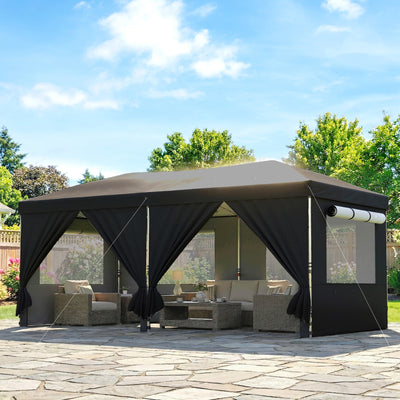 Outsunny 3 x 6 m Pop Up Canopy with UV50+ Protection Garden Gazebo with 6 Sidewalls, Black 