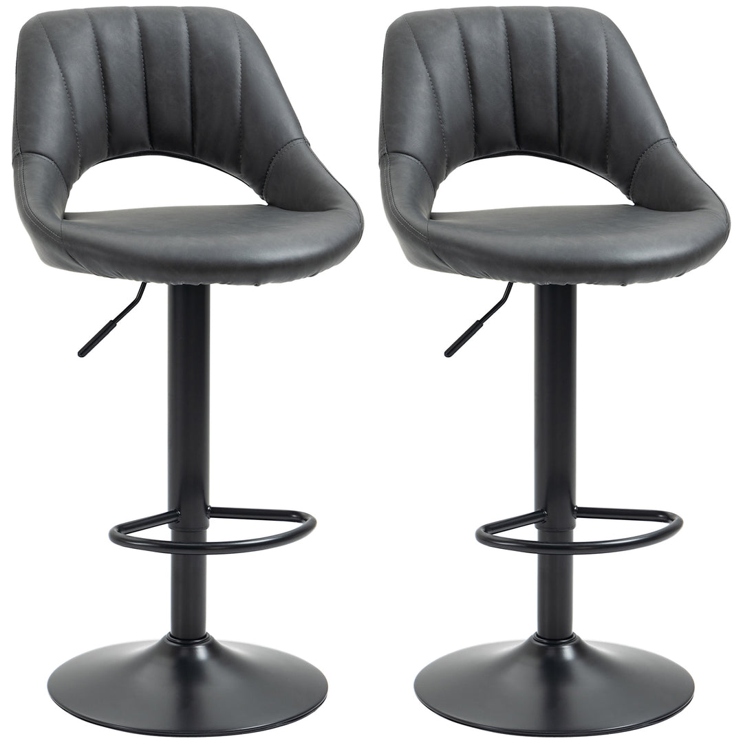 HOMCOM Bar Stools Set of 2, Swivel Counter Height Barstools with Back, Adjustable PU Leather Bar Chairs, Modern Armless Kitchen Island Stool, Dark Grey 