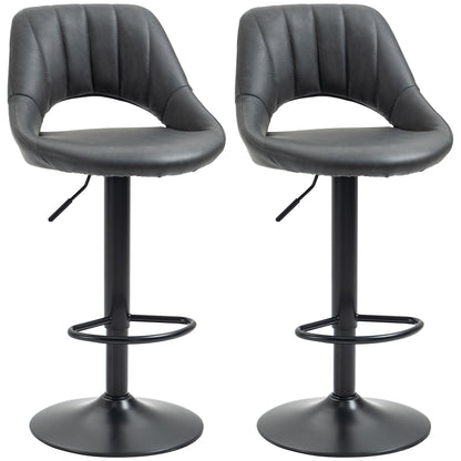 HOMCOM Bar Stools Set of 2, Swivel Counter Height Barstools with Back, Adjustable PU Leather Bar Chairs, Modern Armless Kitchen Island Stool, Dark Grey