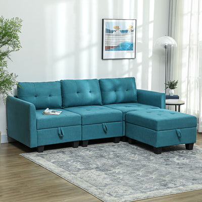 HOMCOM 'L' Shape Modular Sofa, with Storage - Light Blue 
