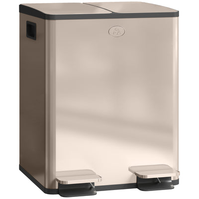 HOMCOM 40L Dual Compartment Stainless Steel Bin, with Deodoriser Holders - Gold Tone 