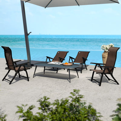 Outsunny Set of Four Folding Garden Chairs, with Seven-Position Adjustable Backs, Dark Brown 