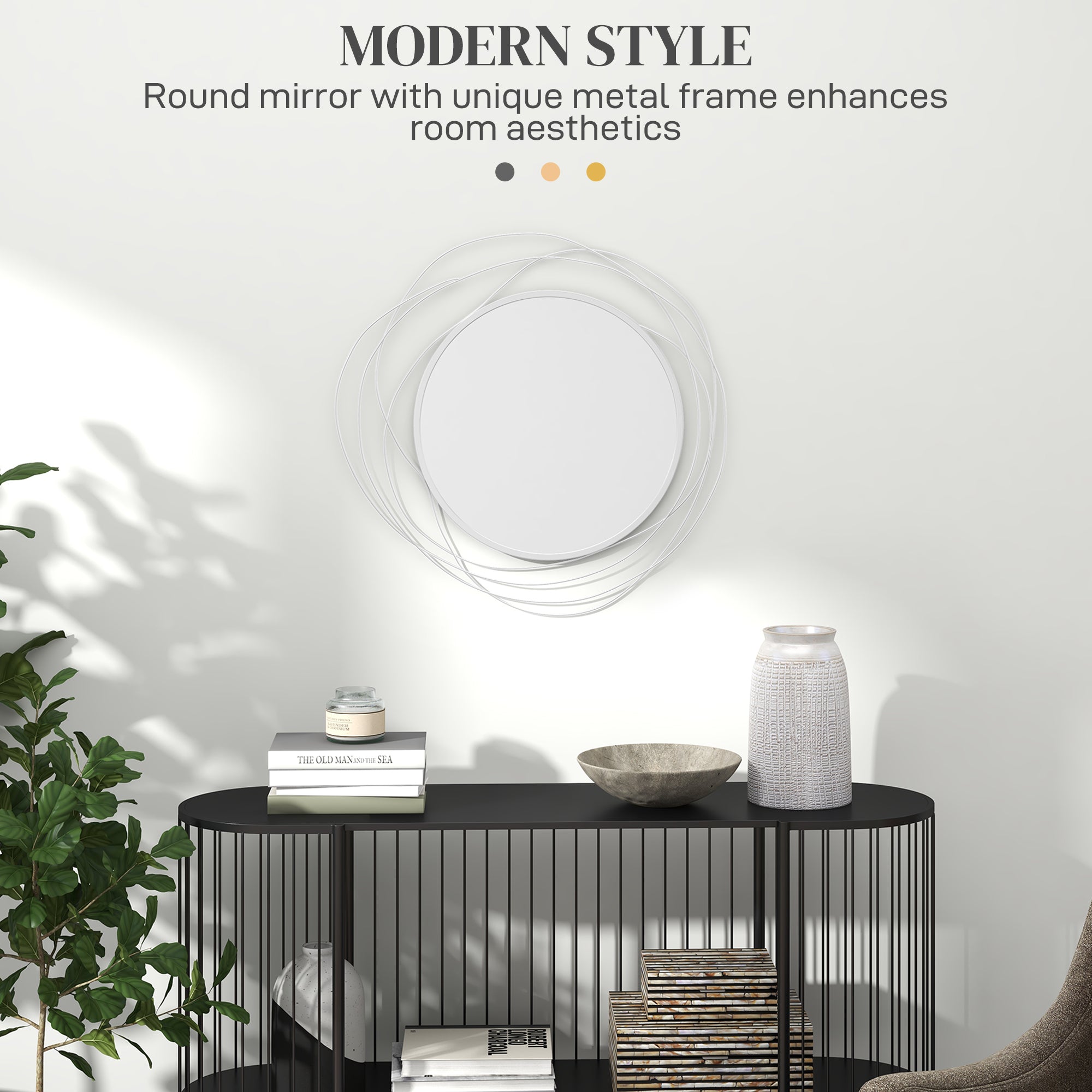 HOMCOM Abstract Metal Wire Wall Mirror, with Accessories - Silver 