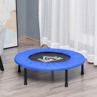 HOMCOM 32" Mini Fitness Trampoline Home Gym Yoga Exercise Rebounder Indoor Outdoor Jumper with Safety Pad, Support Up to 100 KG, Blue and Black 