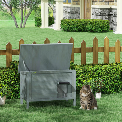 PawHut Feral Cat House, Wooden Insulated with Removable Floor, Water-Resistant Openable Roof - Charcoal Grey 
