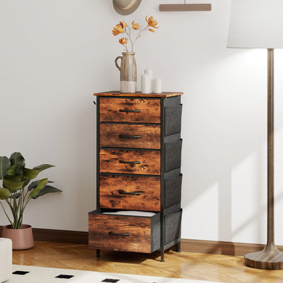 HOMCOM Chest of Five Fabric Drawers - Rustic Brown 