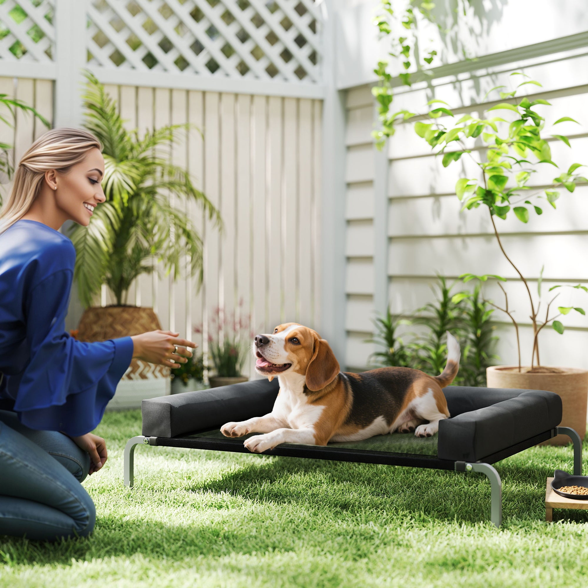 PawHut Elevated Dog Bed with Removable Bolsters, Raised Dog Bed for Medium Breeds, Portable Indoor & Outdoor Pet Cots, Black 