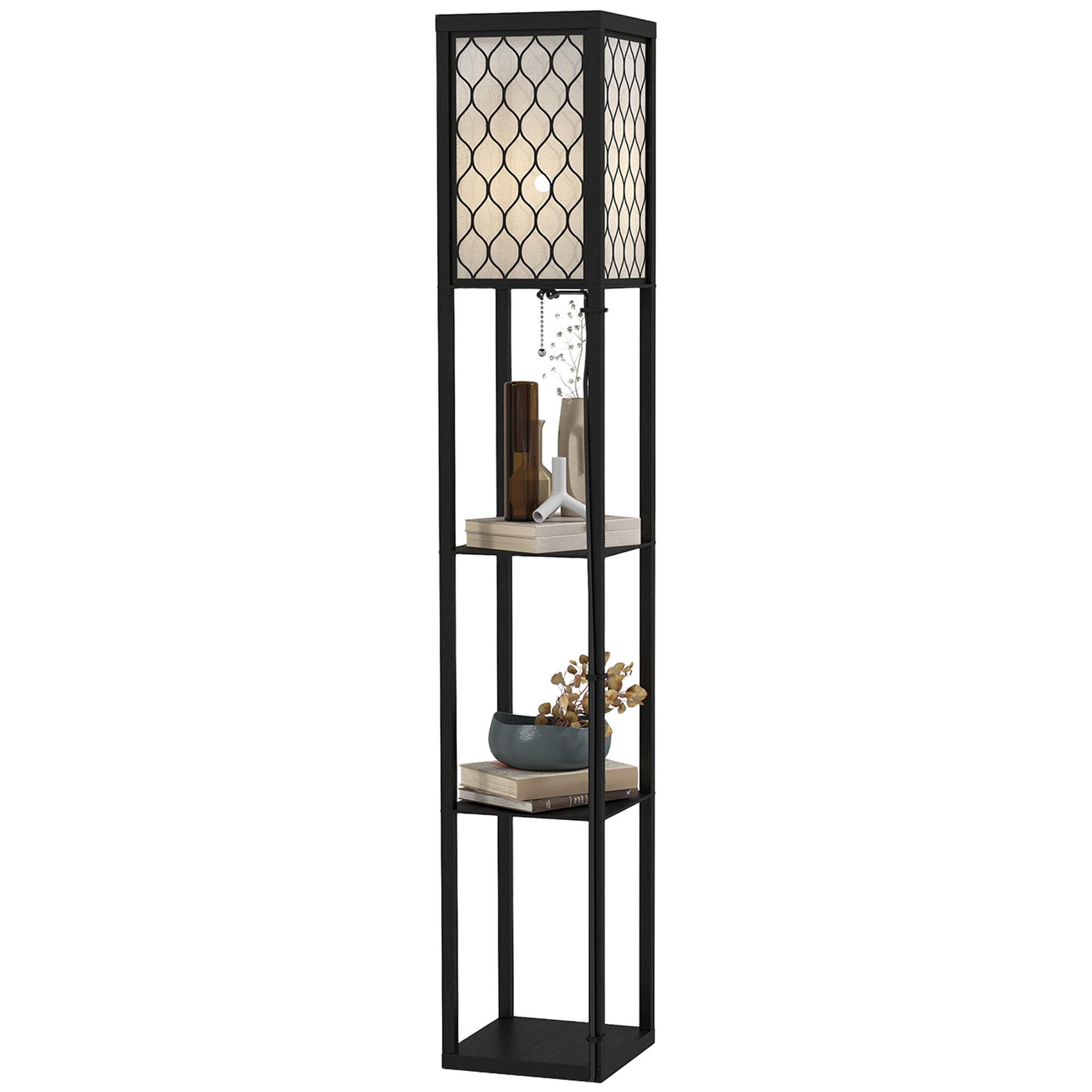 HOMCOM Shelf Floor Lamp Standing Lamp W/4-tier Wooden Open Shelves,26L x 26W x 160Hcm-Black/White 