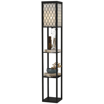 HOMCOM Shelf Floor Lamp Standing Lamp W/4-tier Wooden Open Shelves,26L x 26W x 160Hcm-Black/White 
