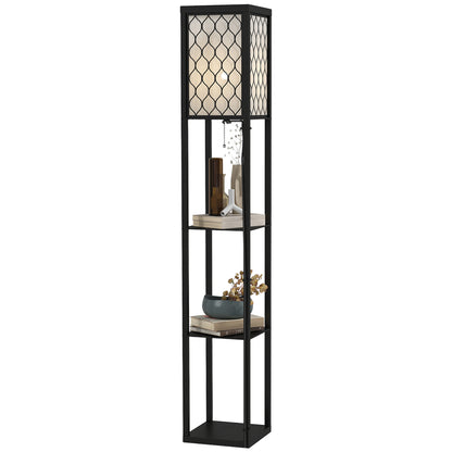 HOMCOM Shelf Floor Lamp Standing Lamp W/4-tier Wooden Open Shelves,26L x 26W x 160Hcm-Black/White 