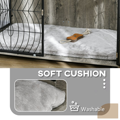 PawHut Dog Crate Furniture End Table w/ Plush Washable Cushion, Lockable Door, for Extra Large Dogs 