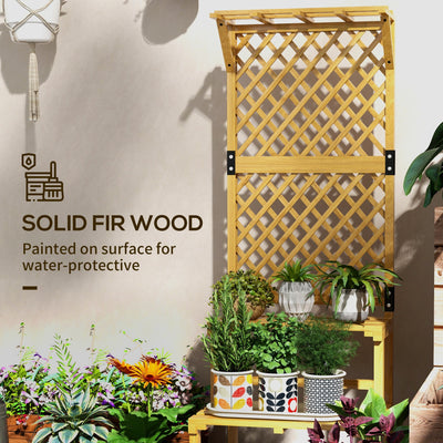 Outsunny Wooden Plant Stand, with Trellis - Natural Finish 