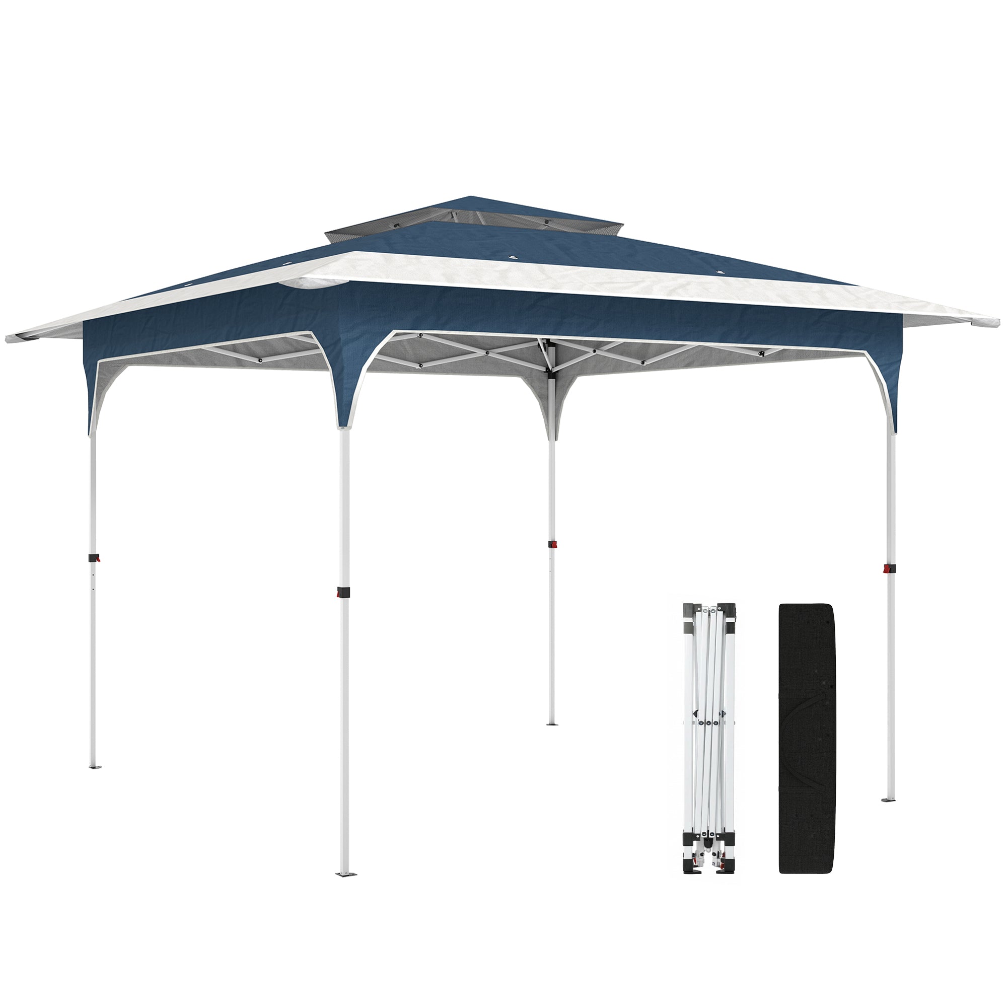Outsunny 3.5 x 3.5 m Pop Up Gazebo with One-Push Setup, UPF50+ Double Tier Garden Party Tent Marquee with Carry Bag, Blue 