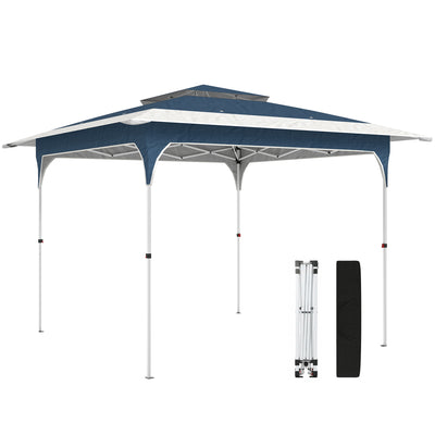 Outsunny 3.5 x 3.5 m Pop Up Gazebo with One-Push Setup, UPF50+ Double Tier Garden Party Tent Marquee with Carry Bag, Blue 