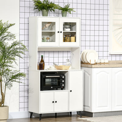 HOMCOM Freestanding Kitchen Cupboard, Modern Kitchen Storage Cabinet with Doors and Adjustable Shelves, 180cm, White 