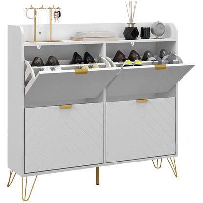 HOMCOM Narrow Shoe Storage Cabinet, Slim Shoe Cupboard with 4 Flip Drawers, Adjustable Shelf, Shoe Rack for 16 Pairs of Shoes 