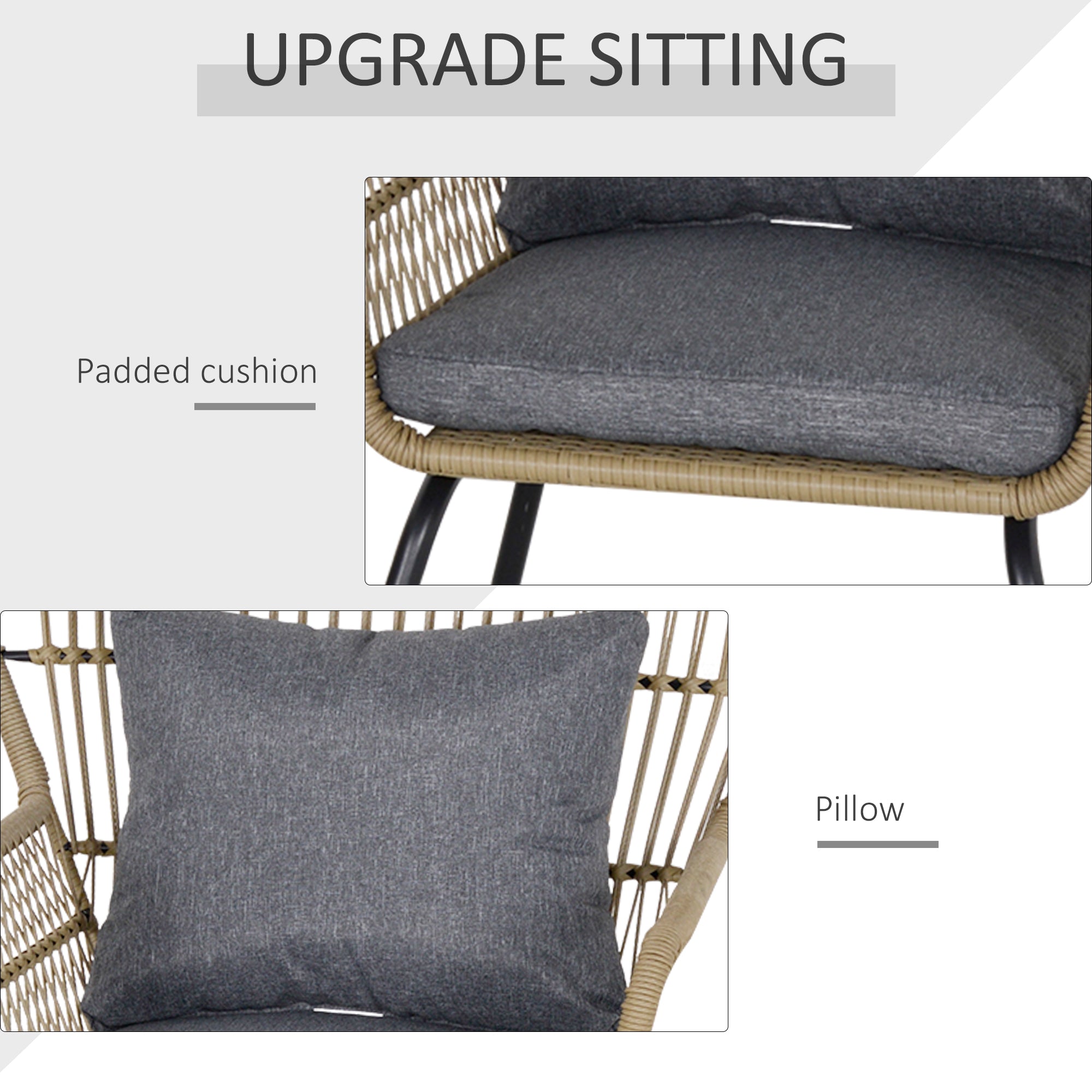 Outsunny 3 Pieces Rattan Bistro Set, Wicker Garden Furniture Set with Cushions, Glass Top Coffee Table and Chairs for Outdoor, Patio, Balcony, Brown 