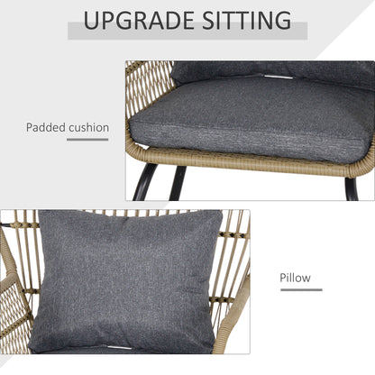 Outsunny 3 Pieces Rattan Bistro Set, Wicker Garden Furniture Set with Cushions, Glass Top Coffee Table and Chairs for Outdoor, Patio, Balcony, Brown 