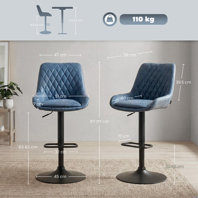 HOMCOM Set of Two Faux Leather Retro Bar Stools - Dark Blue 