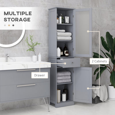 kleankin Bathroom Storage Cabinet with 3-tier Shelf Drawer Door, Floor Cabinet Free Standing Tall Slim Side Organizer Shelves, Grey 