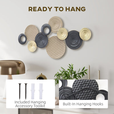 HOMCOM Metal Wall Art, Modern Hanging Wall Decor with Multi-Disc Design for Living Room Bedroom Dining Room 